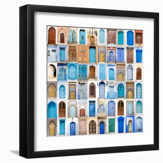 Very Old, Blue And Golden Doors Of Morocco-charobna-Framed Art Print