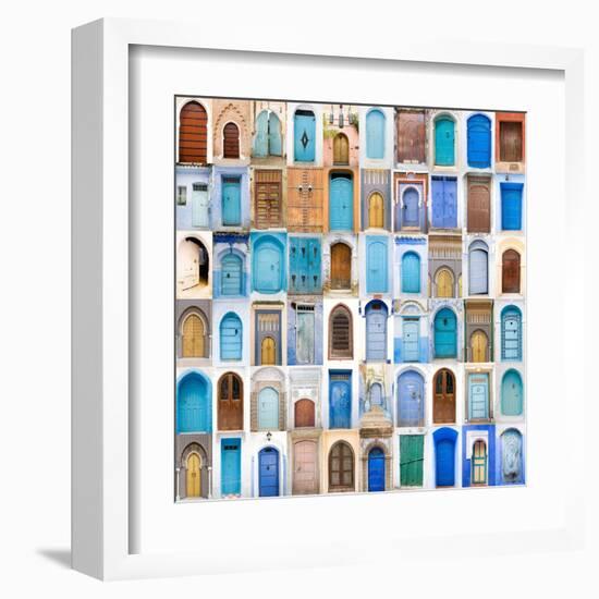 Very Old, Blue And Golden Doors Of Morocco-charobna-Framed Art Print