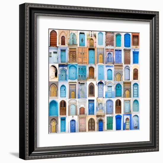 Very Old, Blue And Golden Doors Of Morocco-charobna-Framed Art Print