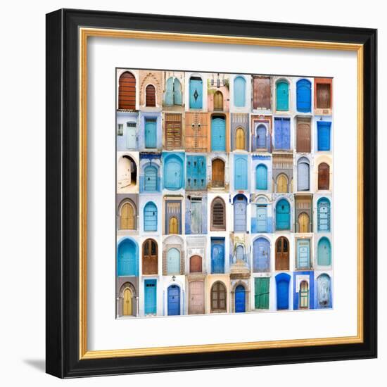 Very Old, Blue And Golden Doors Of Morocco-charobna-Framed Art Print