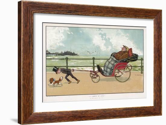Very Small Boy Pulls a Very Large Relative Along the Esplanade of a Seaside Resort-Tom Browne-Framed Art Print