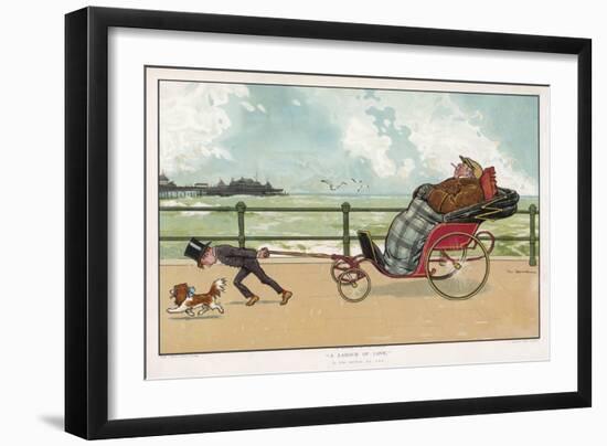 Very Small Boy Pulls a Very Large Relative Along the Esplanade of a Seaside Resort-Tom Browne-Framed Art Print