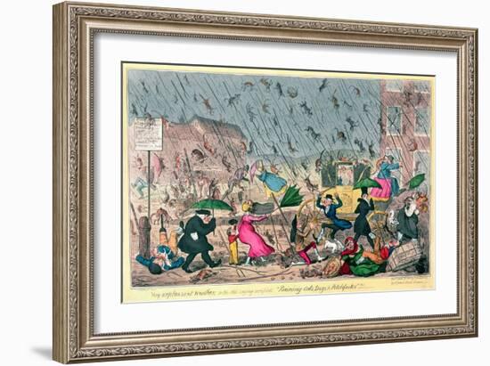 Very Unpleasant Weather, or the Old Saying Verified "Raining Cats, Dogs and Pitchforks!"-George Cruikshank-Framed Giclee Print