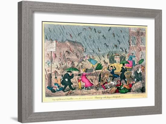 Very Unpleasant Weather, or the Old Saying Verified "Raining Cats, Dogs and Pitchforks!"-George Cruikshank-Framed Giclee Print