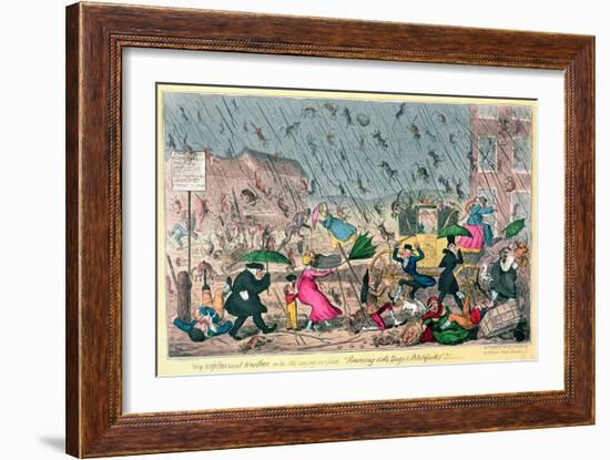 Very Unpleasant Weather, or the Old Saying Verified "Raining Cats, Dogs and Pitchforks!"-George Cruikshank-Framed Giclee Print