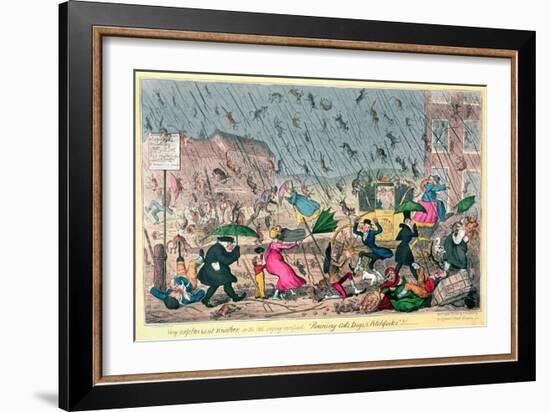 Very Unpleasant Weather, or the Old Saying Verified "Raining Cats, Dogs and Pitchforks!"-George Cruikshank-Framed Giclee Print