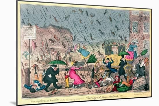 Very Unpleasant Weather, or the Old Saying Verified "Raining Cats, Dogs and Pitchforks!"-George Cruikshank-Mounted Giclee Print