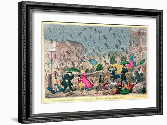 Very Unpleasant Weather, or the Old Saying Verified "Raining Cats, Dogs and Pitchforks!"-George Cruikshank-Framed Giclee Print