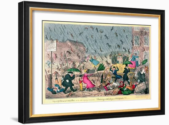 Very Unpleasant Weather, or the Old Saying Verified "Raining Cats, Dogs and Pitchforks!"-George Cruikshank-Framed Giclee Print