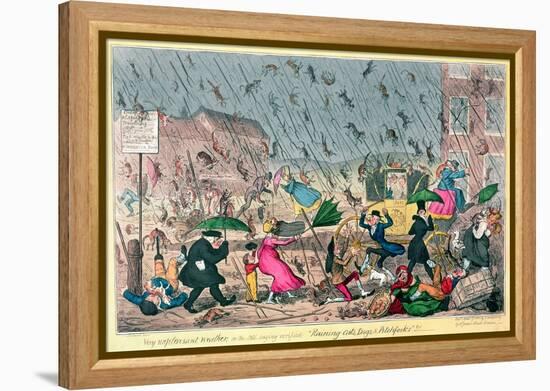 Very Unpleasant Weather, or the Old Saying Verified "Raining Cats, Dogs and Pitchforks!"-George Cruikshank-Framed Premier Image Canvas