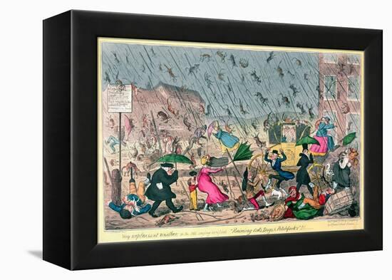 Very Unpleasant Weather, or the Old Saying Verified "Raining Cats, Dogs and Pitchforks!"-George Cruikshank-Framed Premier Image Canvas