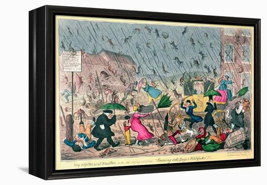 Very Unpleasant Weather, or the Old Saying Verified "Raining Cats, Dogs and Pitchforks!"-George Cruikshank-Framed Premier Image Canvas