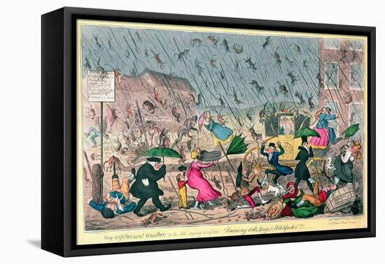 Very Unpleasant Weather, or the Old Saying Verified "Raining Cats, Dogs and Pitchforks!"-George Cruikshank-Framed Premier Image Canvas