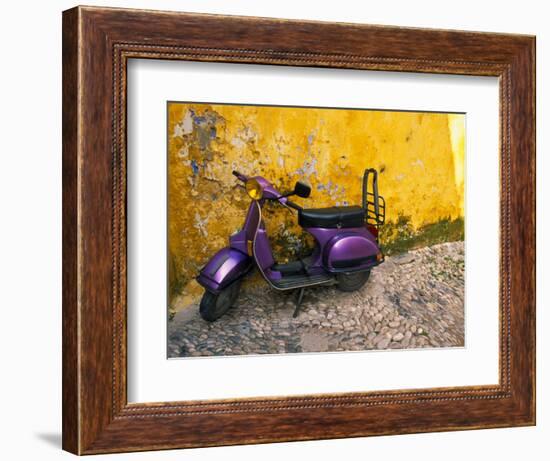 Vespa and Yellow Wall in Old Town, Rhodes, Greece-Tom Haseltine-Framed Photographic Print