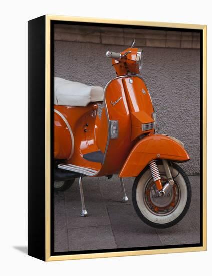 Vespa Scooter, Llanes, Spain-Walter Bibikow-Framed Premier Image Canvas