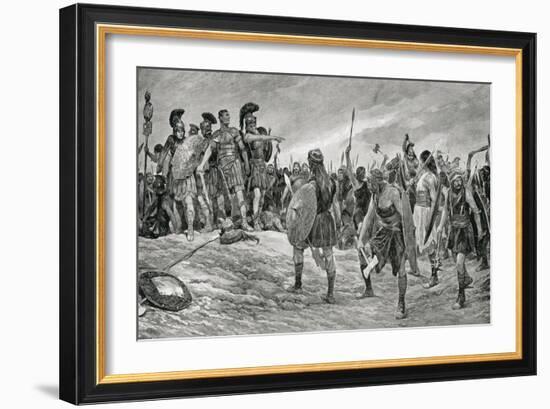 Vespasian Rescued by His Son Titus, Illustration from 'Hutchinson's History of the Nations', c.1910-Richard Caton Woodville-Framed Giclee Print