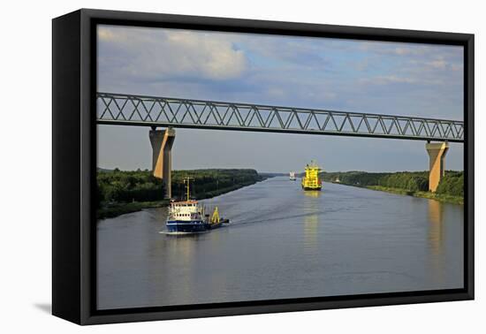 Vessels on Kiel Canal near Brunsbuttel, Schleswig-Holstein, Germany, Europe-Hans-Peter Merten-Framed Premier Image Canvas