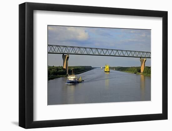 Vessels on Kiel Canal near Brunsbuttel, Schleswig-Holstein, Germany, Europe-Hans-Peter Merten-Framed Photographic Print