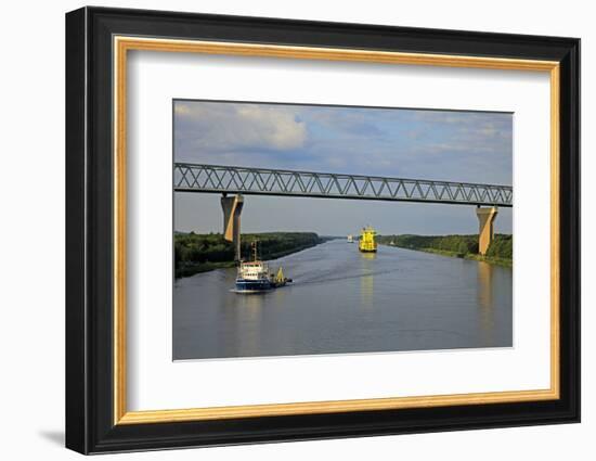 Vessels on Kiel Canal near Brunsbuttel, Schleswig-Holstein, Germany, Europe-Hans-Peter Merten-Framed Photographic Print