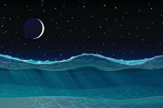 Vector Cartoon Deep Sea Ocean Seascape, Landscape. Underwater, Undersea, Seabed, Bottom Panorama Vi-VetraKori-Art Print