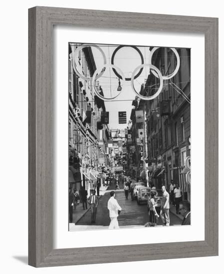 Via Frattina Decorated with Flags of the Competing Nations for the Olympics-null-Framed Photographic Print