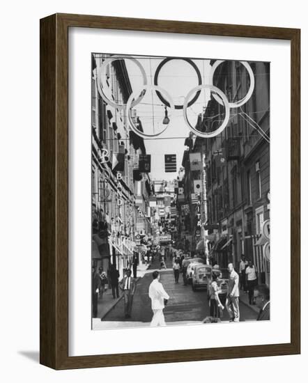 Via Frattina Decorated with Flags of the Competing Nations for the Olympics-null-Framed Photographic Print