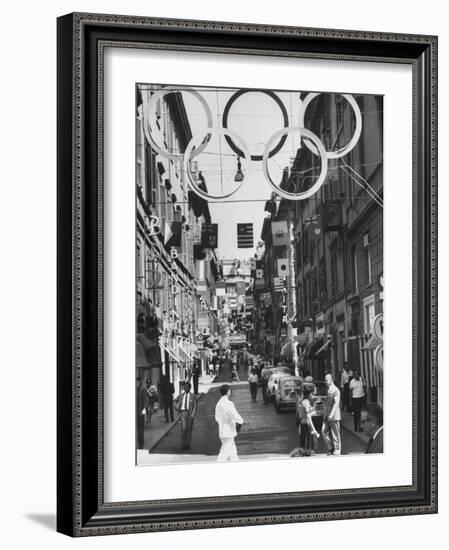 Via Frattina Decorated with Flags of the Competing Nations for the Olympics-null-Framed Photographic Print
