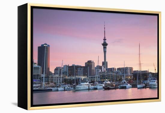 Viaduct Harbour and Sky Tower at Sunset, Auckland, North Island, New Zealand, Pacific-Ian-Framed Premier Image Canvas