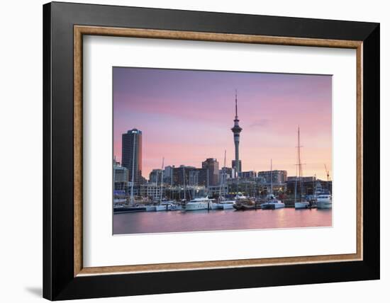 Viaduct Harbour and Sky Tower at Sunset, Auckland, North Island, New Zealand, Pacific-Ian-Framed Photographic Print