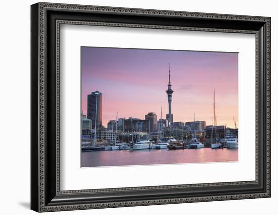 Viaduct Harbour and Sky Tower at Sunset, Auckland, North Island, New Zealand, Pacific-Ian-Framed Photographic Print