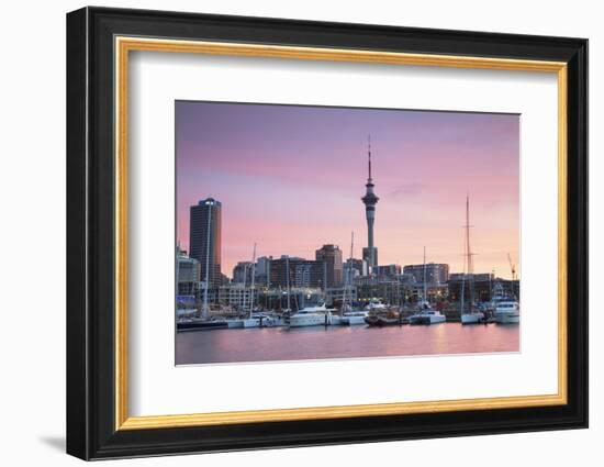 Viaduct Harbour and Sky Tower at Sunset, Auckland, North Island, New Zealand, Pacific-Ian-Framed Photographic Print