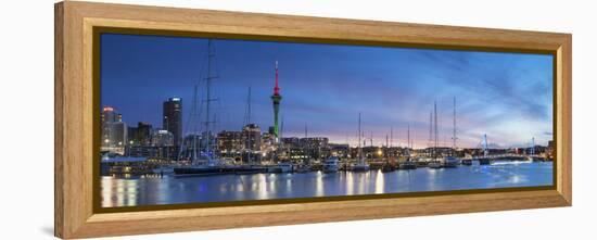 Viaduct Harbour and Sky Tower at Sunset, Auckland, North Island, New Zealand-Ian Trower-Framed Premier Image Canvas