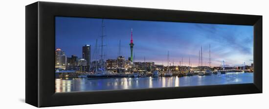 Viaduct Harbour and Sky Tower at Sunset, Auckland, North Island, New Zealand-Ian Trower-Framed Premier Image Canvas