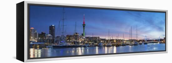 Viaduct Harbour and Sky Tower at Sunset, Auckland, North Island, New Zealand-Ian Trower-Framed Premier Image Canvas