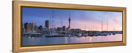 Viaduct Harbour and Sky Tower at Sunset, Auckland, North Island, New Zealand-Ian Trower-Framed Premier Image Canvas