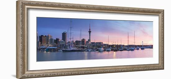 Viaduct Harbour and Sky Tower at Sunset, Auckland, North Island, New Zealand-Ian Trower-Framed Photographic Print