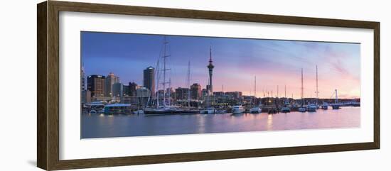 Viaduct Harbour and Sky Tower at Sunset, Auckland, North Island, New Zealand-Ian Trower-Framed Photographic Print