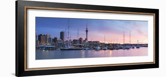 Viaduct Harbour and Sky Tower at Sunset, Auckland, North Island, New Zealand-Ian Trower-Framed Photographic Print