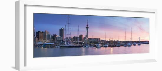 Viaduct Harbour and Sky Tower at Sunset, Auckland, North Island, New Zealand-Ian Trower-Framed Photographic Print