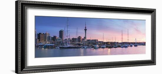 Viaduct Harbour and Sky Tower at Sunset, Auckland, North Island, New Zealand-Ian Trower-Framed Photographic Print