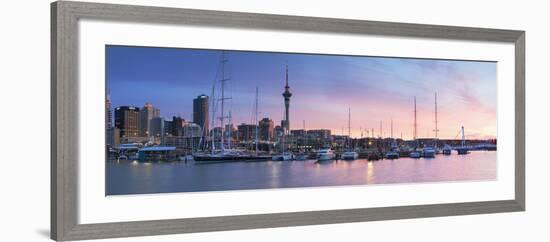 Viaduct Harbour and Sky Tower at Sunset, Auckland, North Island, New Zealand-Ian Trower-Framed Photographic Print