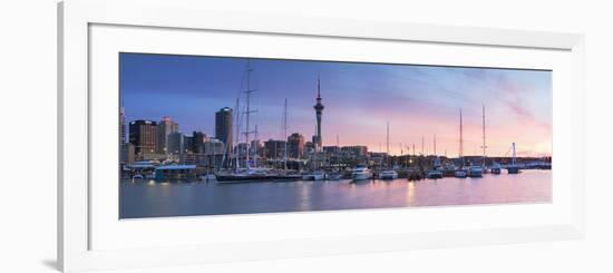 Viaduct Harbour and Sky Tower at Sunset, Auckland, North Island, New Zealand-Ian Trower-Framed Photographic Print