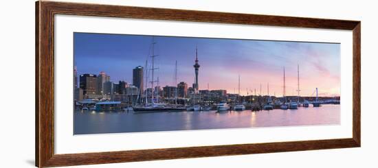 Viaduct Harbour and Sky Tower at Sunset, Auckland, North Island, New Zealand-Ian Trower-Framed Photographic Print