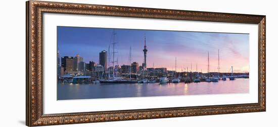 Viaduct Harbour and Sky Tower at Sunset, Auckland, North Island, New Zealand-Ian Trower-Framed Photographic Print