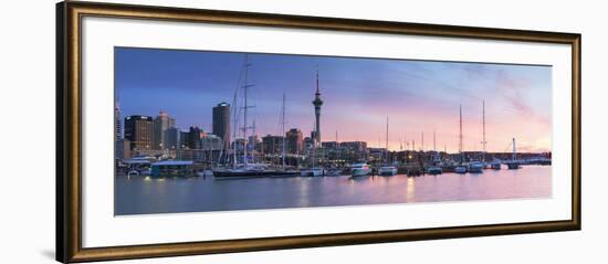 Viaduct Harbour and Sky Tower at Sunset, Auckland, North Island, New Zealand-Ian Trower-Framed Photographic Print