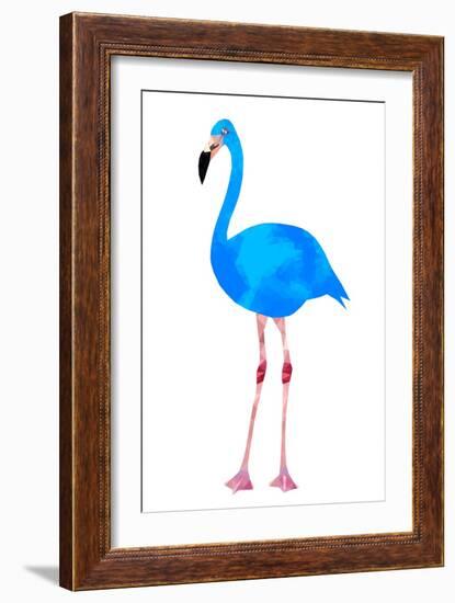 Vibrant Dark Blue Flamingo Bird Low Poly Triangle Vector Image-Samantha Jo Czerpak-Framed Art Print