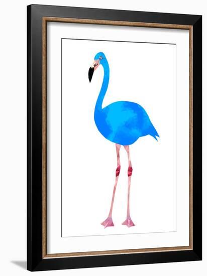 Vibrant Dark Blue Flamingo Bird Low Poly Triangle Vector Image-Samantha Jo Czerpak-Framed Art Print