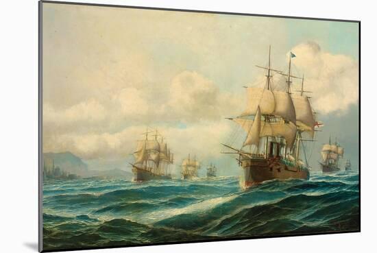 Vice-Admiral Phipps Hornby's Squadron Steaming Through the Dardanelles on Passage to…-David James-Mounted Giclee Print