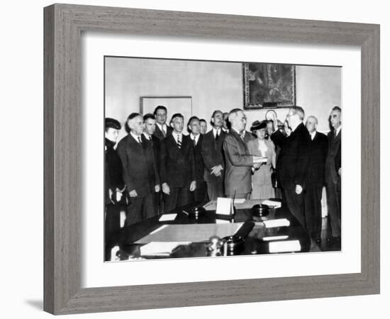 Vice Pres Harry Truman Took Oath of Office in White House Cabinet Room after Roosevelt's Death-null-Framed Photo