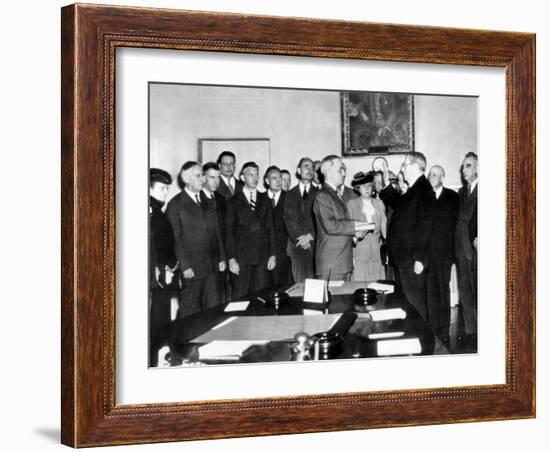 Vice Pres Harry Truman Took Oath of Office in White House Cabinet Room after Roosevelt's Death-null-Framed Photo